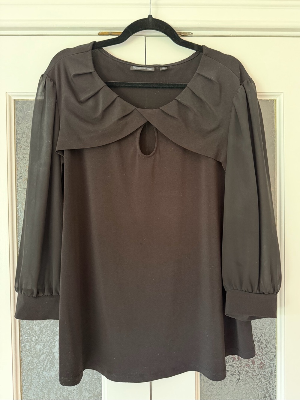 Stretch Crepe Blouse with Sheer Sleeves